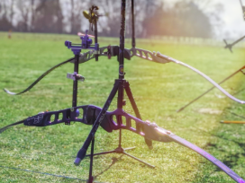 Recurve bows glinting in the sun